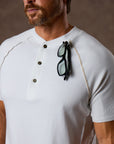 Man modeling a white Short Sleeve Henley