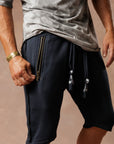 Man modeling milano mids in charcoal blue