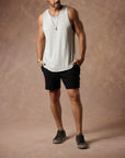 male modeling black resort shorts