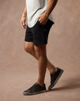male modeling black resort shorts