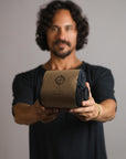 Male modeling black crew neck shirt