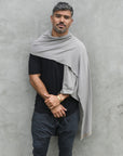Male modeling grey fleece scarf
