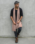 man modeling himalayan salt scarf
