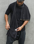 Man modeling slate fleece scarf