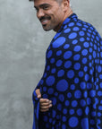 man modeling blue fibonacci pattern nature wrap