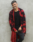 Man modeling red Ruben LOVE nature wrap