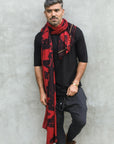 Man modeling red Ruben LOVE nature wrap