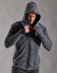 male modeling dark mineral hoodie
