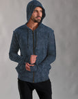 male modeling blue mineral zip hoodie