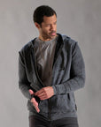 male modeling dark mineral hoodie