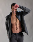 male modeling dark mineral hoodie
