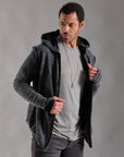male modeling dark mineral hoodie