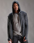 male modeling dark mineral hoodie