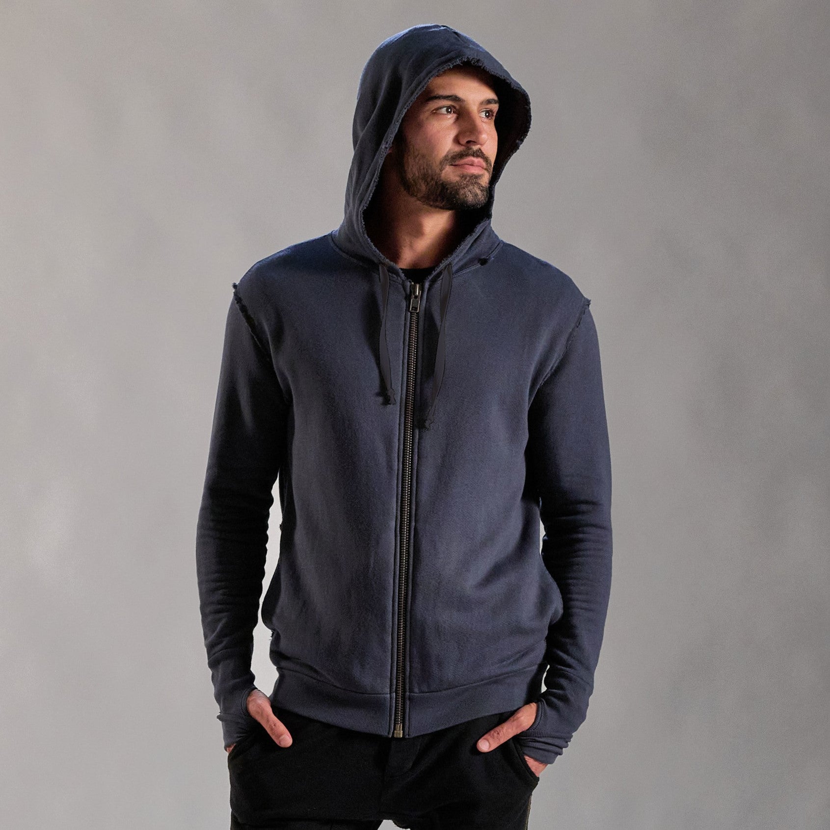 RAW ZIP HOODIE / CHARCOAL BLUE – One Golden Thread
