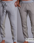 A man modeling Deep Clay gray colored jogger pants
