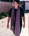 Man modeling lavender fleece scarf