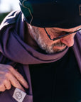 Man modeling lavender fleece scarf