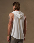 male modeling white hooded tree tank