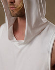 male modeling white hooded tree tank