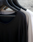Different colored v neck three pack on clothing racks