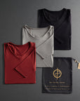 Gift set of three v neck tees in merlot, shroom, and black