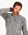 Male modeling mineral wash long sleeve raglan