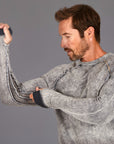 Male modeling mineral wash long sleeve raglan