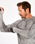Male modeling mineral wash long sleeve raglan