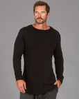 Man modeling a long sleeve crew shirt in black