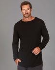 Man modeling a long sleeve crew shirt in black