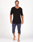 Male modeling Charcoal Blue yogo mid shorts