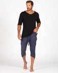Male modeling Charcoal Blue yogo mid shorts