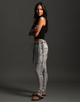 Woman modeling dance pants in Grey Mineral Wash
