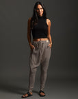 Woman modeling dance pants in Shroom