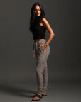 Woman modeling dance pants in Shroom