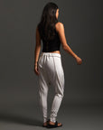 Woman modeling dance pants in White Stone
