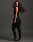 Woman modeling dance pants in Black