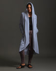 Woman modeling moonbeam aion duster