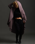 Woman modeling lavender aion duster