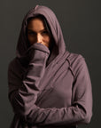 Woman modeling lavender aion duster