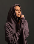 Woman modeling lavender aion duster