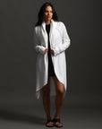 Woman modeling white aion duster