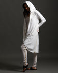 Woman modeling white aion duster
