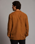 Male modeling Shacket in Whiskey Haze