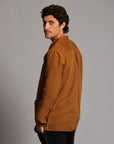 Male modeling Shacket in Whiskey Haze