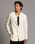 Male modeling Shacket in White Stone