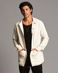 Male modeling Shacket in White Stone