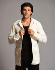 Male modeling Shacket in White Stone
