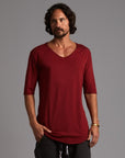 Male modeling Merlot Red colored V Neck Tree Shirt