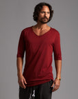 Male modeling Merlot Red colored V Neck Tree Shirt